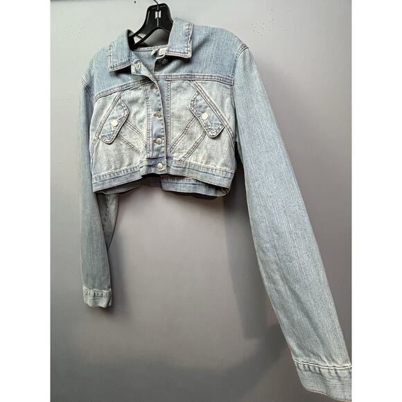 Younique Denim Jacket‎ Womens Large Cropped Light Wash Button front - Picture 7 of 8